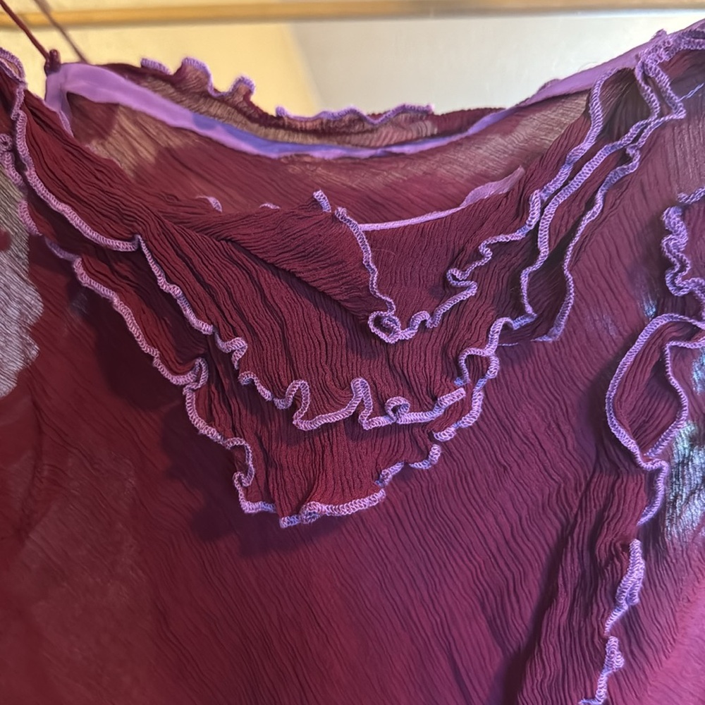 Purple Ruffle Sheer Silk Camisole - Picture 2 of 7